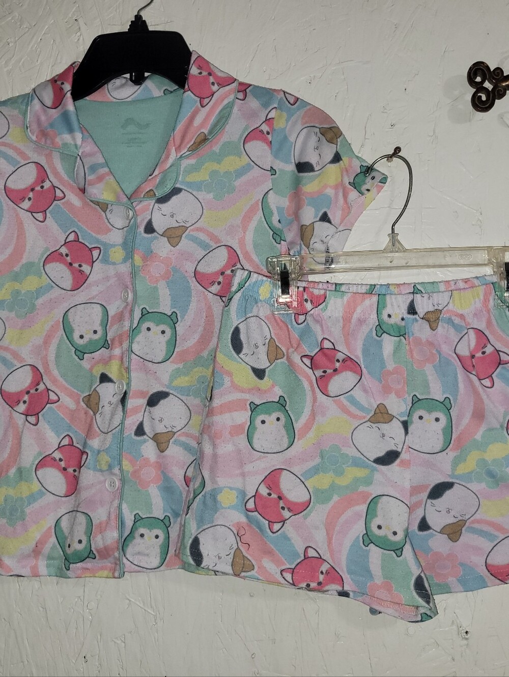 Kids Pink & Mint Animal Print Pajama Set AH40